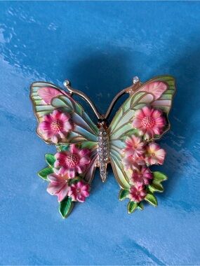 Pastel Enamel Vintage Style Butterfly Brooch Pin Rhinestone Coquette Cottagecore